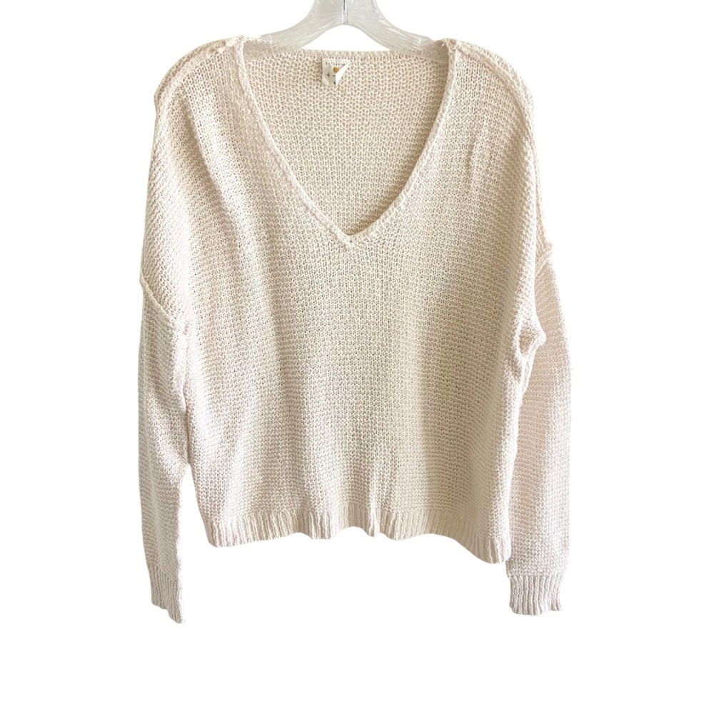 By Together Anthro Cream V-Neck Oversized Slouchy Cotton Blend Knit Sweater M